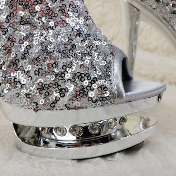 Blondie Luxurious Silver Sequin Slouchy Shaft High Heel Ankle Boots 1008 - Picture 11 of 13